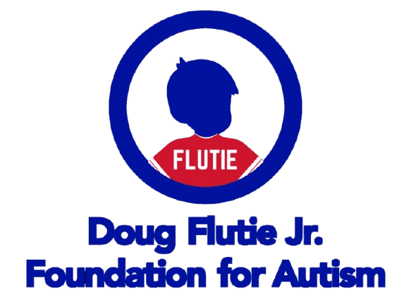 Logo of the Doug Flutie Jr. Foundation for Autism, featuring a silhouette of a child in a red shirt labeled "FLUTIE" and the foundation's name below.